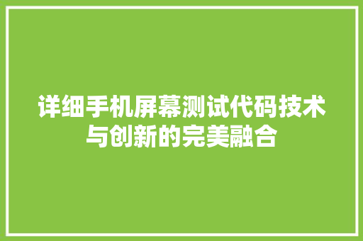 详细手机屏幕测试代码技术与创新的完美融合