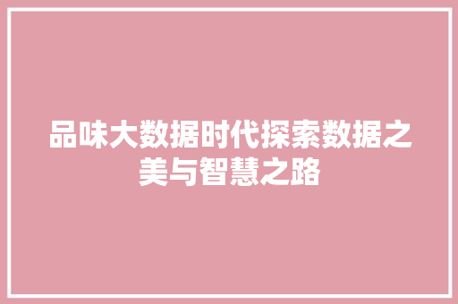 品味大数据时代探索数据之美与智慧之路  第1张