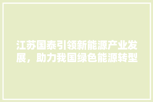 江苏国泰引领新能源产业发展，助力我国绿色能源转型
