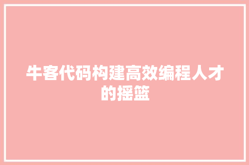 牛客代码构建高效编程人才的摇篮