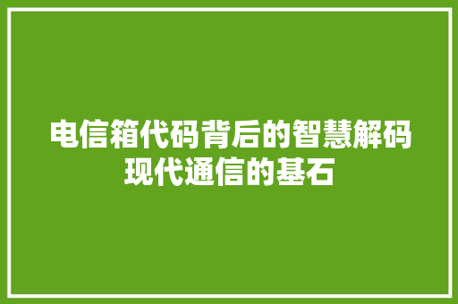 电信箱代码背后的智慧解码现代通信的基石