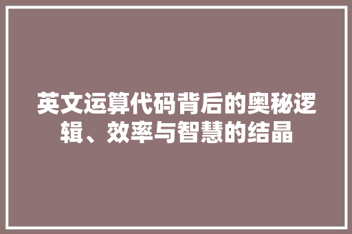 英文运算代码背后的奥秘逻辑、效率与智慧的结晶  第1张