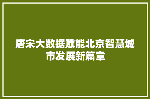 唐宋大数据赋能北京智慧城市发展新篇章