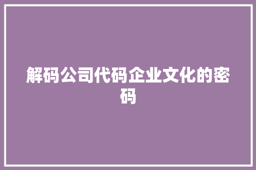 解码公司代码企业文化的密码