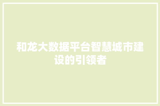 和龙大数据平台智慧城市建设的引领者