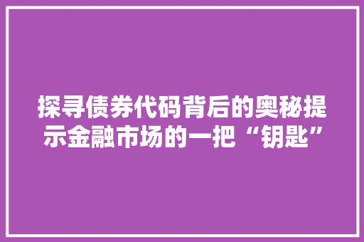 探寻债券代码背后的奥秘提示金融市场的一把“钥匙”