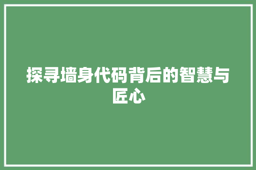 探寻墙身代码背后的智慧与匠心  第1张