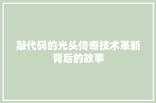 敲代码的光头传奇技术革新背后的故事  第1张