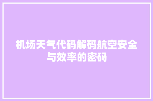 机场天气代码解码航空安全与效率的密码