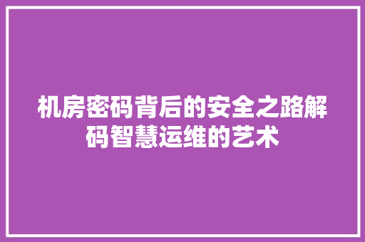 机房密码背后的安全之路解码智慧运维的艺术