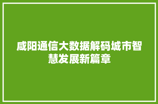 咸阳通信大数据解码城市智慧发展新篇章