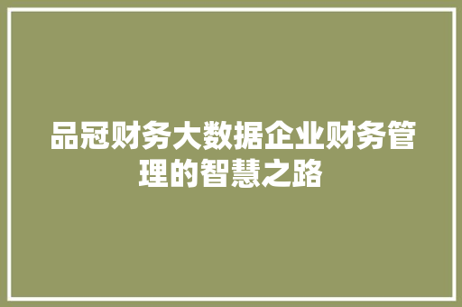 品冠财务大数据企业财务管理的智慧之路