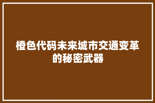 橙色代码未来城市交通变革的秘密武器