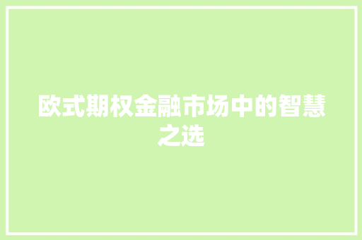 欧式期权金融市场中的智慧之选