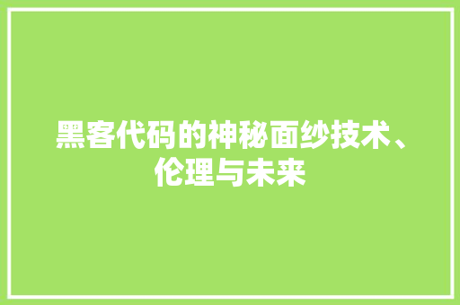 黑客代码的神秘面纱技术、伦理与未来