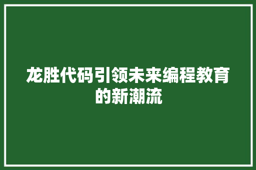 龙胜代码引领未来编程教育的新潮流