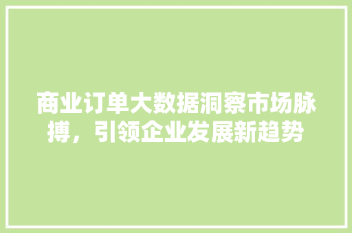 商业订单大数据洞察市场脉搏，引领企业发展新趋势