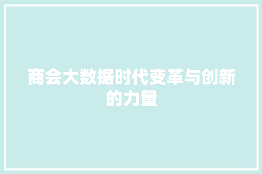 商会大数据时代变革与创新的力量