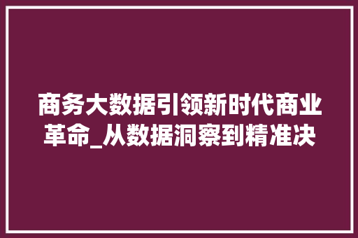 商务大数据引领新时代商业革命_从数据洞察到精准决策  第1张
