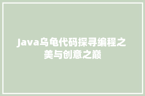 Java乌龟代码探寻编程之美与创意之巅