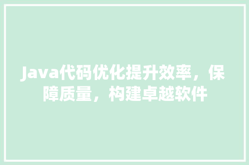 Java代码优化提升效率，保障质量，构建卓越软件