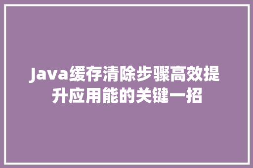 Java缓存清除步骤高效提升应用能的关键一招