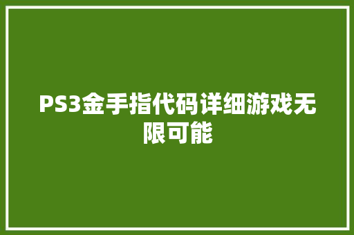 PS3金手指代码详细游戏无限可能