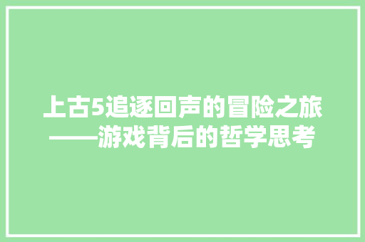 上古5追逐回声的冒险之旅——游戏背后的哲学思考  第1张