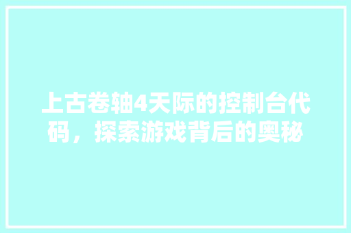 上古卷轴4天际的控制台代码，探索游戏背后的奥秘