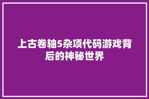 上古卷轴5杂项代码游戏背后的神秘世界