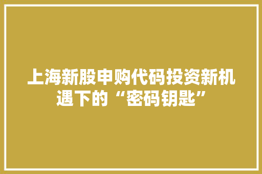 上海新股申购代码投资新机遇下的“密码钥匙”
