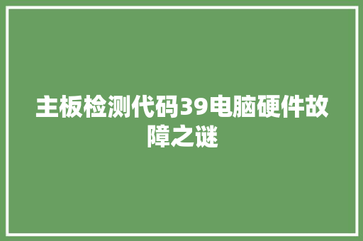主板检测代码39电脑硬件故障之谜
