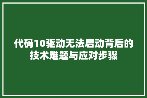 代码10驱动无法启动背后的技术难题与应对步骤