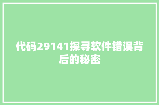 代码29141探寻软件错误背后的秘密
