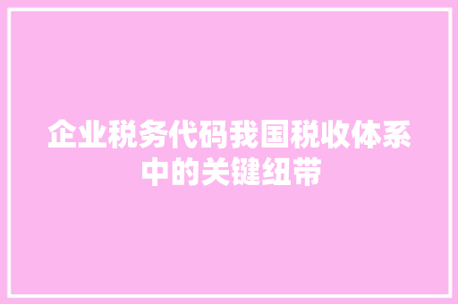 企业税务代码我国税收体系中的关键纽带