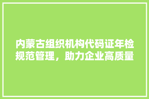 内蒙古组织机构代码证年检规范管理，助力企业高质量发展