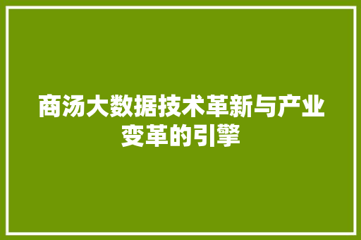 商汤大数据技术革新与产业变革的引擎  第1张