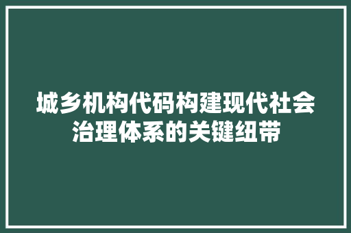 城乡机构代码构建现代社会治理体系的关键纽带
