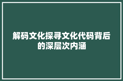解码文化探寻文化代码背后的深层次内涵