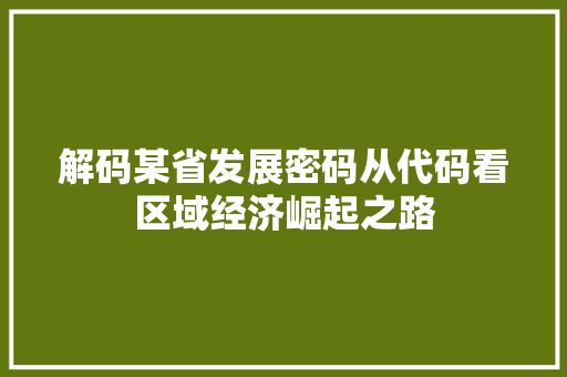 解码某省发展密码从代码看区域经济崛起之路