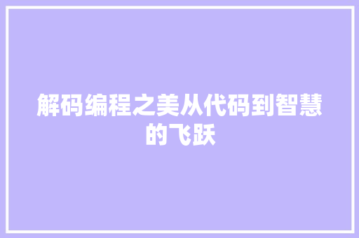 解码编程之美从代码到智慧的飞跃