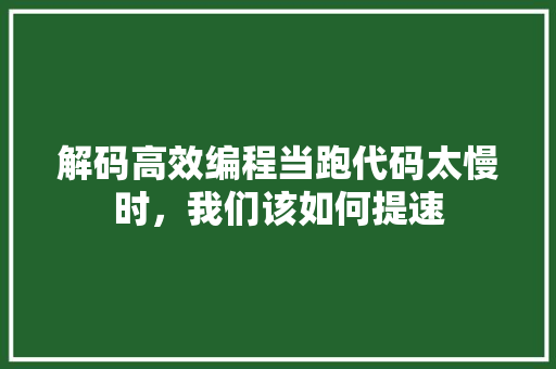 解码高效编程当跑代码太慢时，我们该如何提速