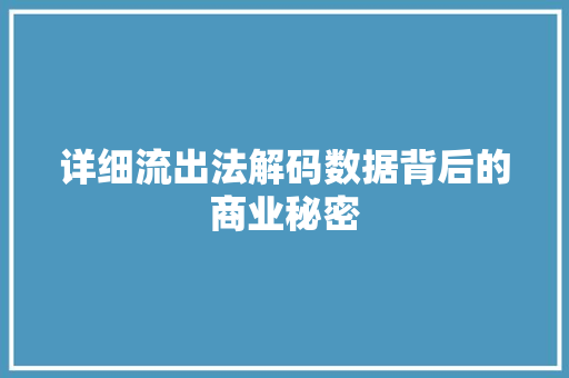 详细流出法解码数据背后的商业秘密