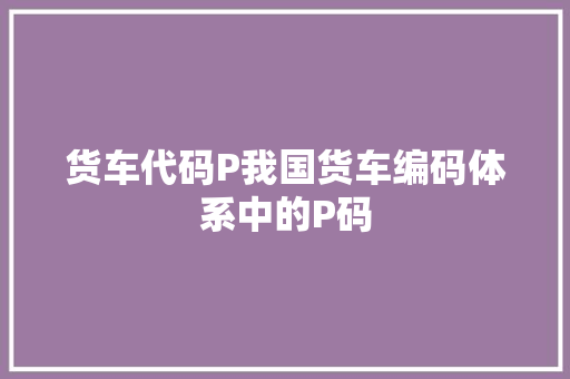 货车代码P我国货车编码体系中的P码