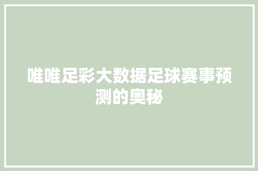 唯唯足彩大数据足球赛事预测的奥秘  第1张