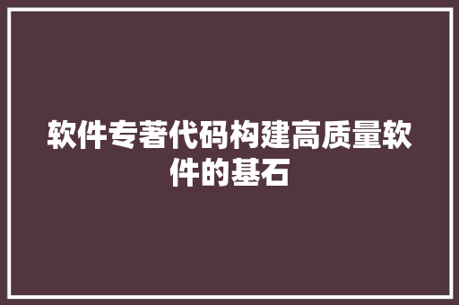 软件专著代码构建高质量软件的基石