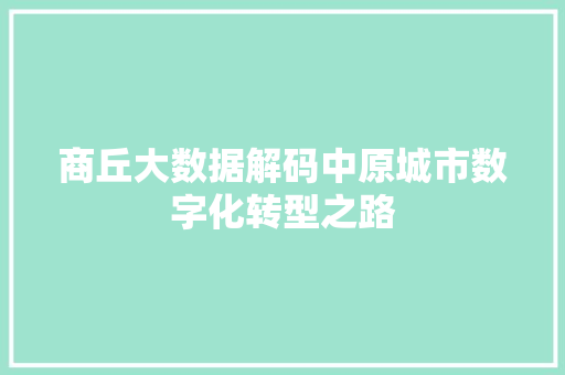 商丘大数据解码中原城市数字化转型之路