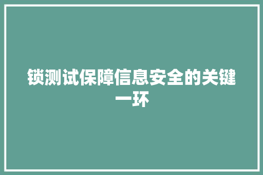 锁测试保障信息安全的关键一环