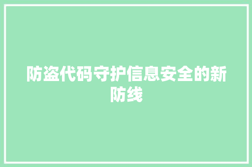 防盗代码守护信息安全的新防线