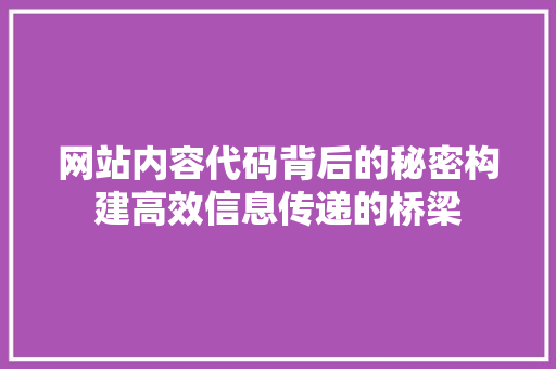 网站内容代码背后的秘密构建高效信息传递的桥梁  第1张